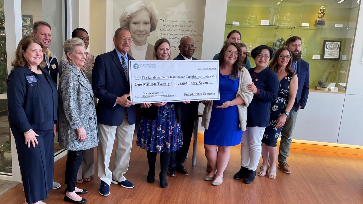 Congressman Bishop presents a ceremonial “big check” in Americus, GA, to the Rosalynn Carter Institute which represents the $1,020,047 the Congressman secured in federal funds to help RCI improve Alzheimer’s caregiving.