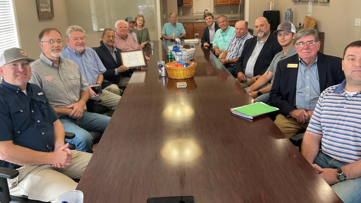 Congressman Sanford Bishop at the American Peanut Growers Group shelling facility in Donalsonville, Georgia, to receive the Friend of Farm Bureau award
