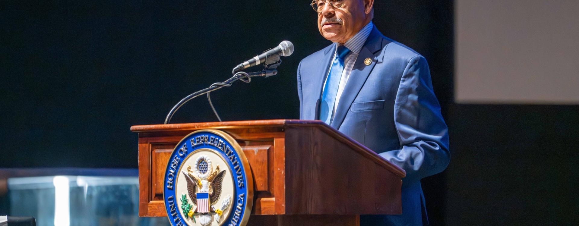 Congressman Bishop welcomes presenters and participants to the 2025 Congressional Military Family Caucus Summit at the National Infantry Museum and Soldier Center
