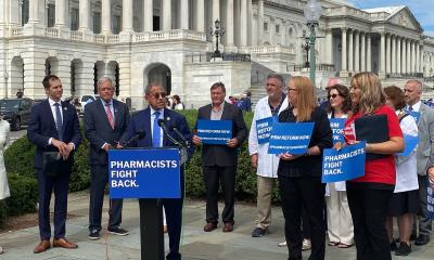 BANNER: Congressman Sanford D. Bishop, Jr., (GA-02) discusses H.R. 9096, the Pharmacists Fight Back Act with reporters in front of the U.S. Capitol.