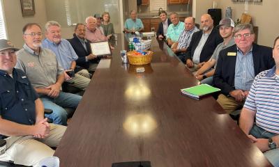 Congressman Sanford Bishop at the American Peanut Growers Group shelling facility in Donalsonville, Georgia, to receive the Friend of Farm Bureau award