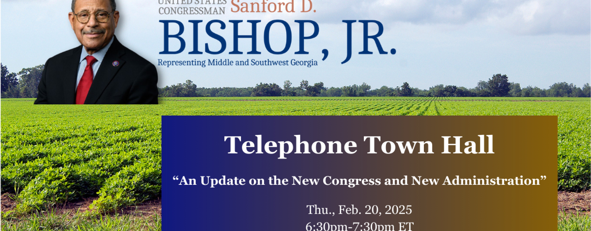 Digital flier for Congressman Bishop's February 20th, 2025, telephone town hall event