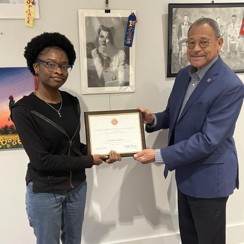 Congressman Bishop and the 2024 Congressional Art Competition Winner from GA02, Dantasia Thomas